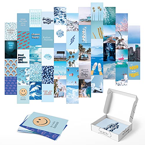 HAUS AND HUES Blue Photo Collage Kit for Wall Aesthetic Dcor Beach Aesthetic Posters & Aesthetic Pictures | Aesthetic Blue College Room Decor (Set of 50)