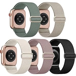 EOMTAM 5 Pack Stretchy Nylon Compatible for Apple Watch Ultra 2/1 Band 38mm 40mm 41mm 42mm 44mm 45mm 49mm Women Men,Elastic Cloth Sport Wristbands Solo Loop for iWatch Series 9 8 SE 7 6 5 4 3