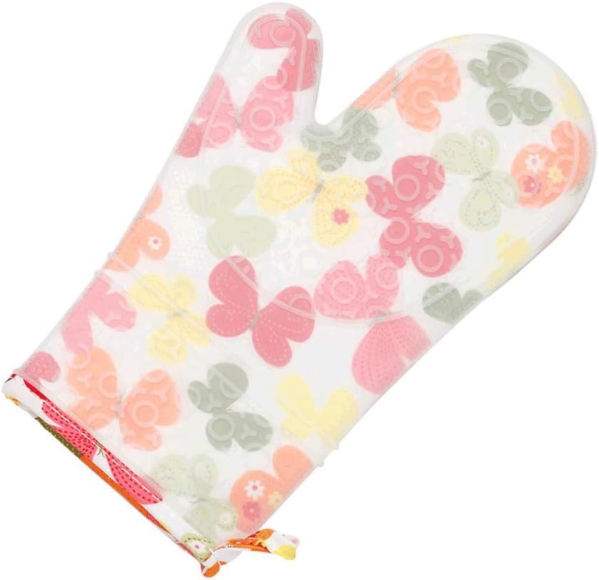 2PCS Heat Resistant Silicone Kitchen Gloves Oven Mitts Thicker Cooking Glove Microwave Print