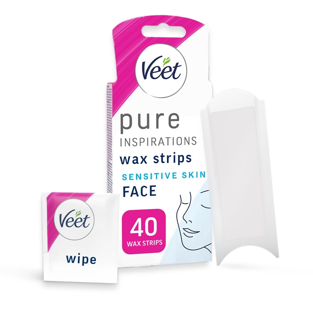 Pure Cold Strips for Sensitive Facial Skin, 40 Count + 4 Finish Wipes, Root Hair Removal, 28-Day Smoothness, Hypoallergenic, Hot Kit Alternative (Packaging Varies)