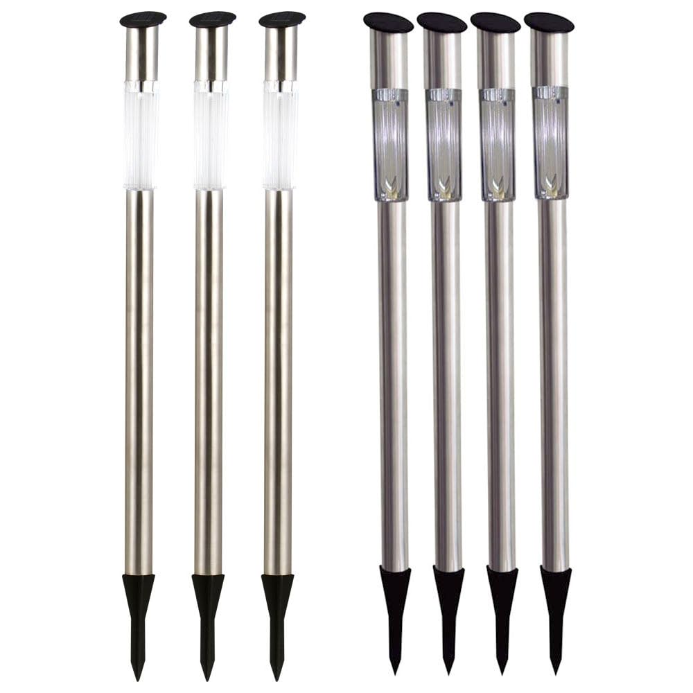 Stecklampe Edelstahl Außenleuchte Stehlampe Solarlampe Wegeleuchte, silber Kunststoff weiß, LED Leuchtmittel, DxH 5x70 cm, 7er Set