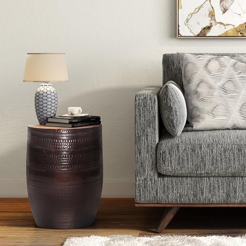 Simplihome AXCMTBL03LG-ORB Johnsen Boho 15 Inch Wide Metal Large Accent Side Table In Oil Rubbed Bronze, Fully Assembled, End thumb #1
