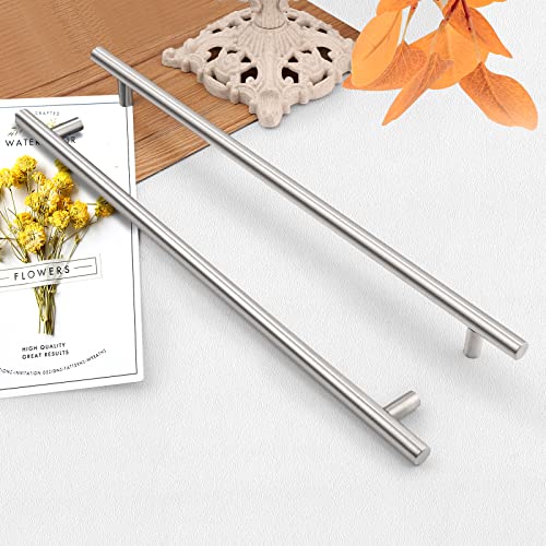 Image of Probrico 10 Pack 12-3 /5 Inch(320mm) Hole Centers Cabinet Pulls Satin Nickel Euro T Bar Kitchen Handles Stainless Steel Kitchen Cabinet Hardware Dresser Drawer Handles