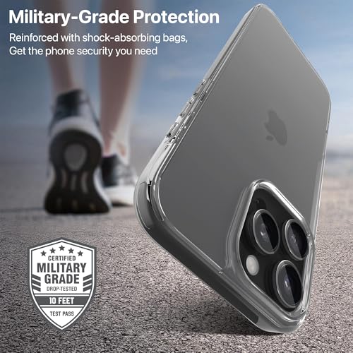 Image of eller sante Clear Back Cover Case for iPhone 16 Pro Shockproof Slim Thin Non-Yellowing Scratch Resistant Military-Grade Protection - Transparent