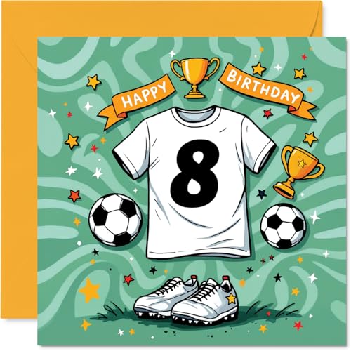 Cartes d'anniversaire 8 ans pour filles et garçons, Chandail de foot