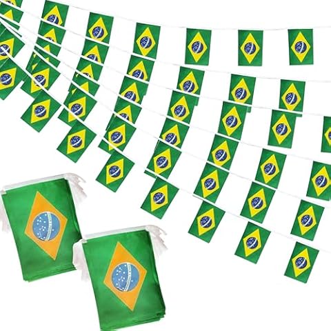 Brazil Flags Brazilian Small Mini String Banner Flags 66 Feet 60 Flags Miniature Brazil Flags Banners For Grand Opening, Olympics Festival,Grand Opening Sports Celebration Decorations Cover