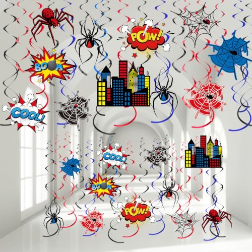 Geyoga 54 Pcs Spider Birthday Hanging Swirl Spider Party Hanging Decoration
