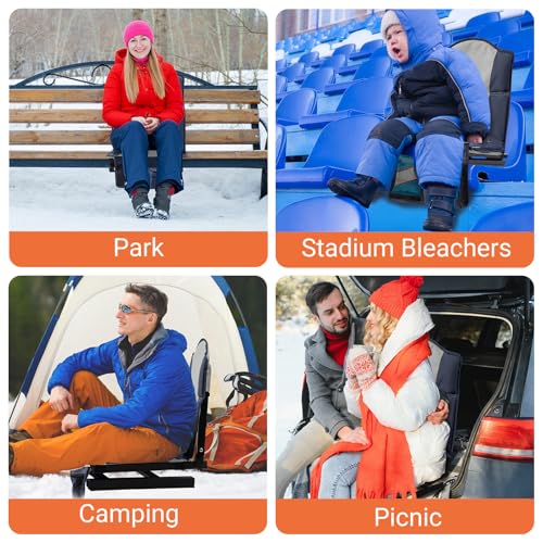 Tegeme 1 Pcs 360° Swivel Heated Stadium Seats for Bleachers Portable Folding Stadium Chairs Dual Heat Zones Chair with Large Pockets Adjustable Temperature for Outdoor Sports No Power Bank(Blue)