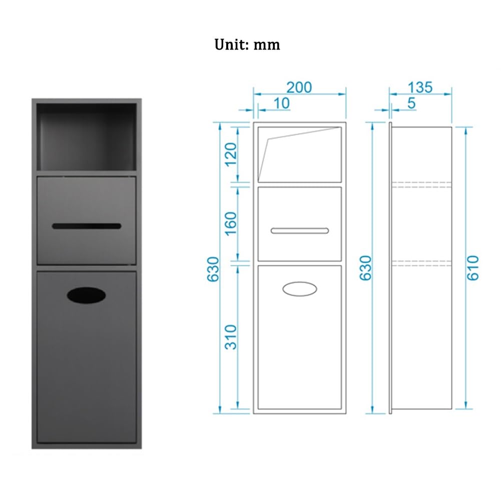 Nicho de Ducha de Acero Inoxidable, Caja de Almacenamiento de Papel higiénico y Papel higiénico de Varias Capas, nicho de Ducha Empotrado de fácil instalac,Red-20x63x13.5cm