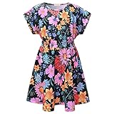 Perfashion Girls Smocked Party Dress 8-9 Years Short Sleeve Crew Neck A-Line Sunflower Dresses