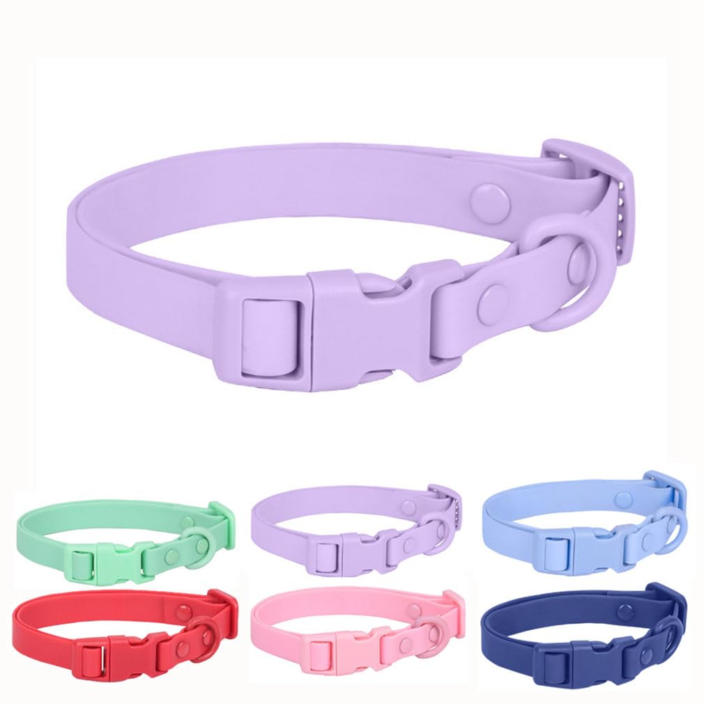 Waterproof Dog Collar, Purple Silicone Dog Collar Plastic PVC Rubber Washable Quick Release Buckle Outdoor Puppy Collars Durable Adjustable for Small Medium Large Dogs, S — image 1