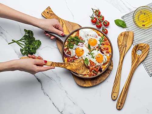 SOLTAKO Olivenholz Küchenutensilien 7er Set 'The Ramsay Set', Kochlöffel, Pfannenwender, Salatbesteck aus Oliven Holz
