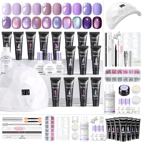 SAVILAND Poly Gel Nail Kit for Starter: 15 Colors Poly Gel Purple...