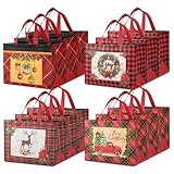 12 Stück Geschenktüten Weihnachten Groß,Weihnachtstaschen mit Griffen,Non Woven Weihnachtstaschen,wiederverwendbare Weihnachten Taschen Einkaufstaschen für Geschenk,32.5 x 25 x 17 cm(B)