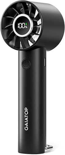 Gaiatop Mini ventilador portátil, ventiladores de mano de 3 velocidades con linterna de visualización de energía, batería recargable USB,