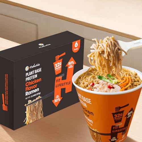Image of Hethstia Protein Ramen Instant Chicken Soup Cup, Plant-Based High Protein(32g) Ramen Chicken Flavor, 6 Pack, Non-Fried, Low Fat, Vegan, Quick & Healthy Meal, Holiday Gift