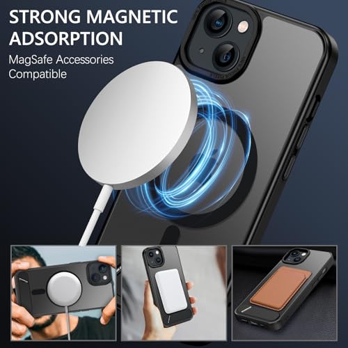 Image of GUAGUA for iPhone 13 Case iPhone 14 Case with Stand, Magnetic Cases with Foldable Invisible Stand Translucent Matte Back Slim Protective Shockproof Kickstand Phone Case for iPhone 13 /14 6.1 inch, Black