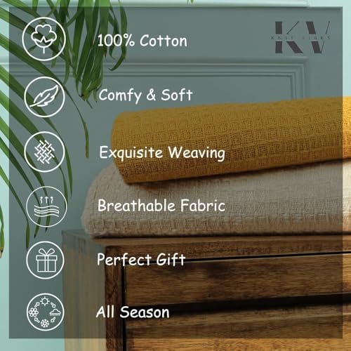 Image of 100% Cotton Waffle Weave Sofa Throw Blanket 50x60 Inches or 125x150 cms Lightweight, Soft & Breathable Couch, Bed or Chair Throw Blanket for Living or Bedroom, Orange
