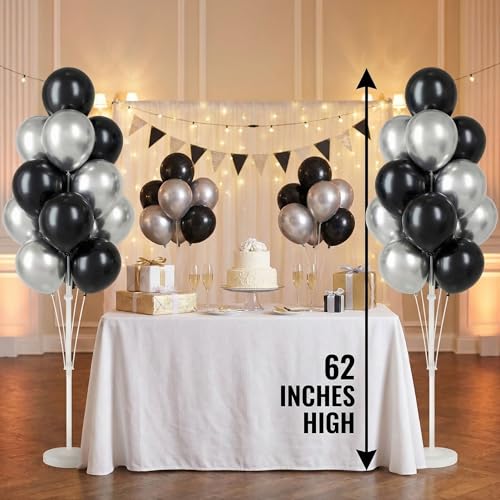 Image of Balloon Column Kit for Floor-Balloon Columns with Stand, Base and Pole,Balloon Tower Backdrop Decoration for Wedding, Baby Shower, Birthday Party, or Bachelorette Parties (BLACK SILVER)