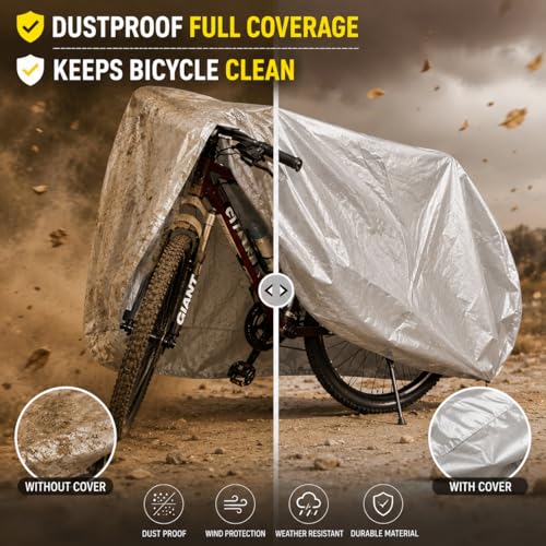 Image of Universal Cycle Cover Cycling Dust Proof Cover with 5 Thread Stiching (Silver Matty) Universal for Bicycle(Acrylic Soft Fabric)