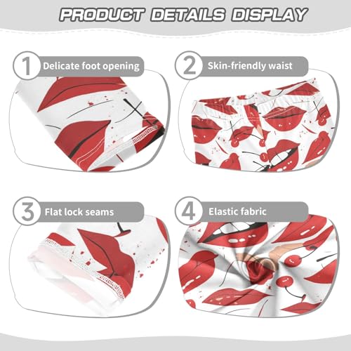 KLL Red Lips Cherry White Girls Cotton Leggings Stretch High Waisted Leg Yoga Pants Exercise3