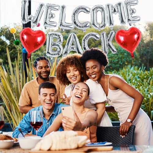 Image of TONIFUL 16 Inch Silver WELCOME BACK Foil Letter Balloons Banner Decoration