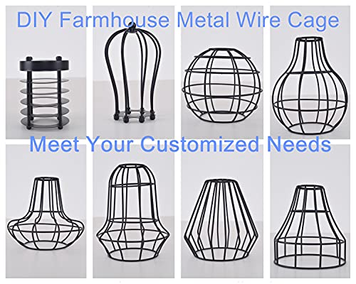 EFINEHOME 1 Light Hanging Swag Lamp with Plug in 15 Ft Cord On/Off Switch with Pull Chain- Black Industrial Vintage Cage Pendant Light (Lampshade Cage B)