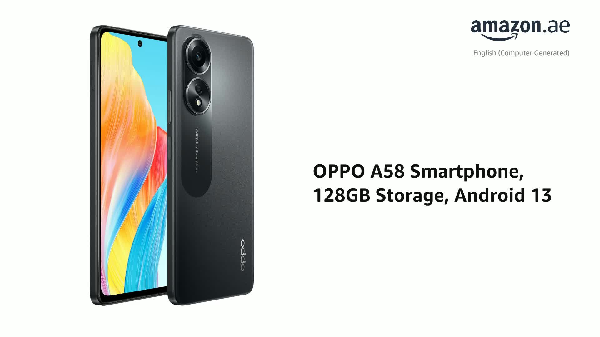 OPPO A58 Android Smart Phone 4G Glowing Black 128GB 8GB UAE