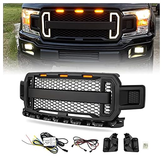Modifying Raptor Style Grille Mesh Grill, Compatible with Ford F150 F-150 2018 2019 2020, With DRL & Turn Signal Lights - Matte Black