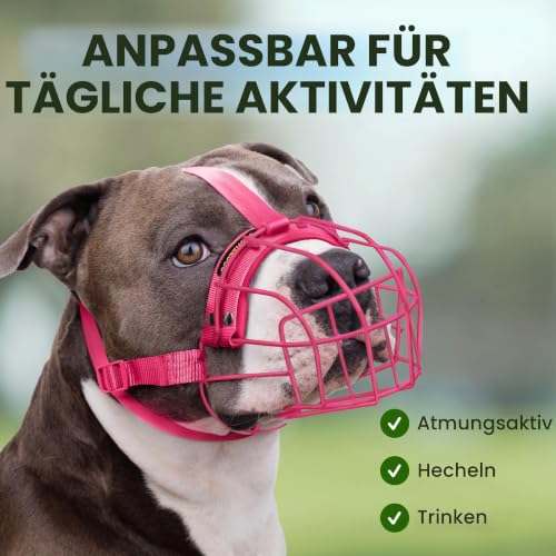 BRONZEDOG Maulkorb für Pitbull Hund aus atmungsaktivem Metallkorb für große Hunde wie Amstaff und Staffordshire Terrier – mit Nylonriemen – gegen Beißen, Kauen und Bellen