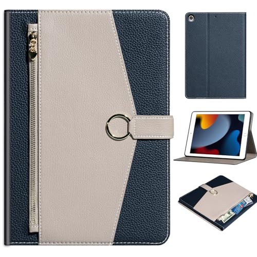 XFYKJIN Case for IPad 10.2 Inch,9th/8th/7th Generation(2021/2020/2019) Leather Cover Auto Sleep/Wake with Adjustable Stand, with Pocket,with Buckle,Anti Slip,Black with Grey