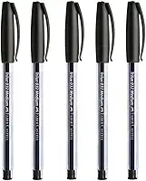 Kit C/5 Caneta Esferográfica Preta, Trilux, Ponta Média 1.0mm, Corpo Transparente, Escrita Macia. Para ENEM, Vestibular e Concurso