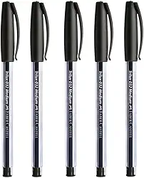 Kit C/5 Caneta Esferográfica Preta, Trilux, Ponta Média 1.0mm, Corpo Transparente, Escrita Macia. Para ENEM, Vestibular e Concurso