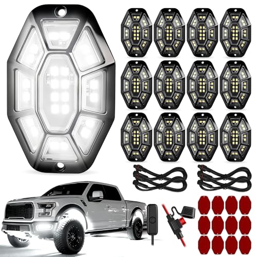 12 Pods 9 Sides 324 LEDs White Rock Lights Kit with Switch Wiring 12 pods