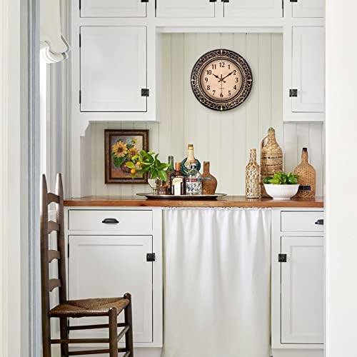 Vintage Wall Clocks for Living Room Decor, 12 in Small Kitchen Wall Clock Battery Operated, Silent Rustic Retro Mid-Century Decorative Wall Clock for Office/Bathroom/Bedroom, Black Golden 8 51m4E MJUTL. AC