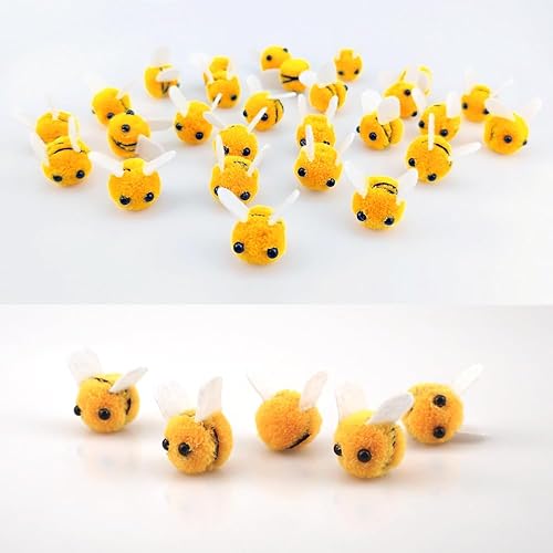 Miniatura 5 de SaktopDeco 28 piezas de fieltro de lana de abejas para manualidades, decoración de felpa de abeja para abeja, decoración de revelación de género,