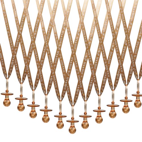Image of 36 Pieces It's a Girl Baby Shower Pacifiers Necklace Acrylic Baby Party Favors Charm Pacifiers Necklace Baby Shower Party Decorations Table Scatter (Tan)