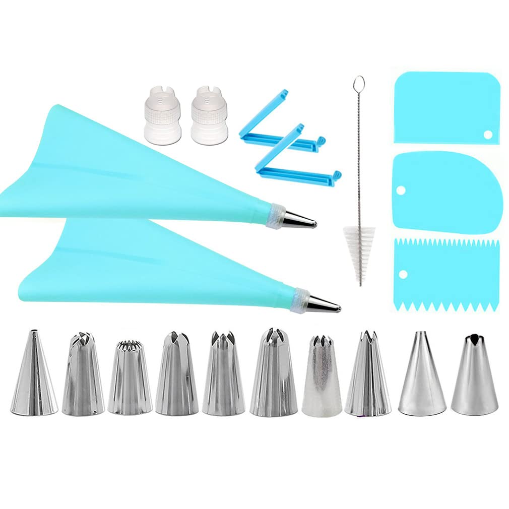 Piping Bags and Tips Sets Bake Cake Decorating Kit Cake Decorating Supplies for Baking Cake Decorating Tools Piping Bag and Tips Set Deviled Eggs Piping Bag Reusable Piping Bags (Blue)