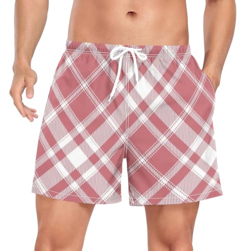 Pantalones cortos de natación para hombre de tablero de ajedrez rojo