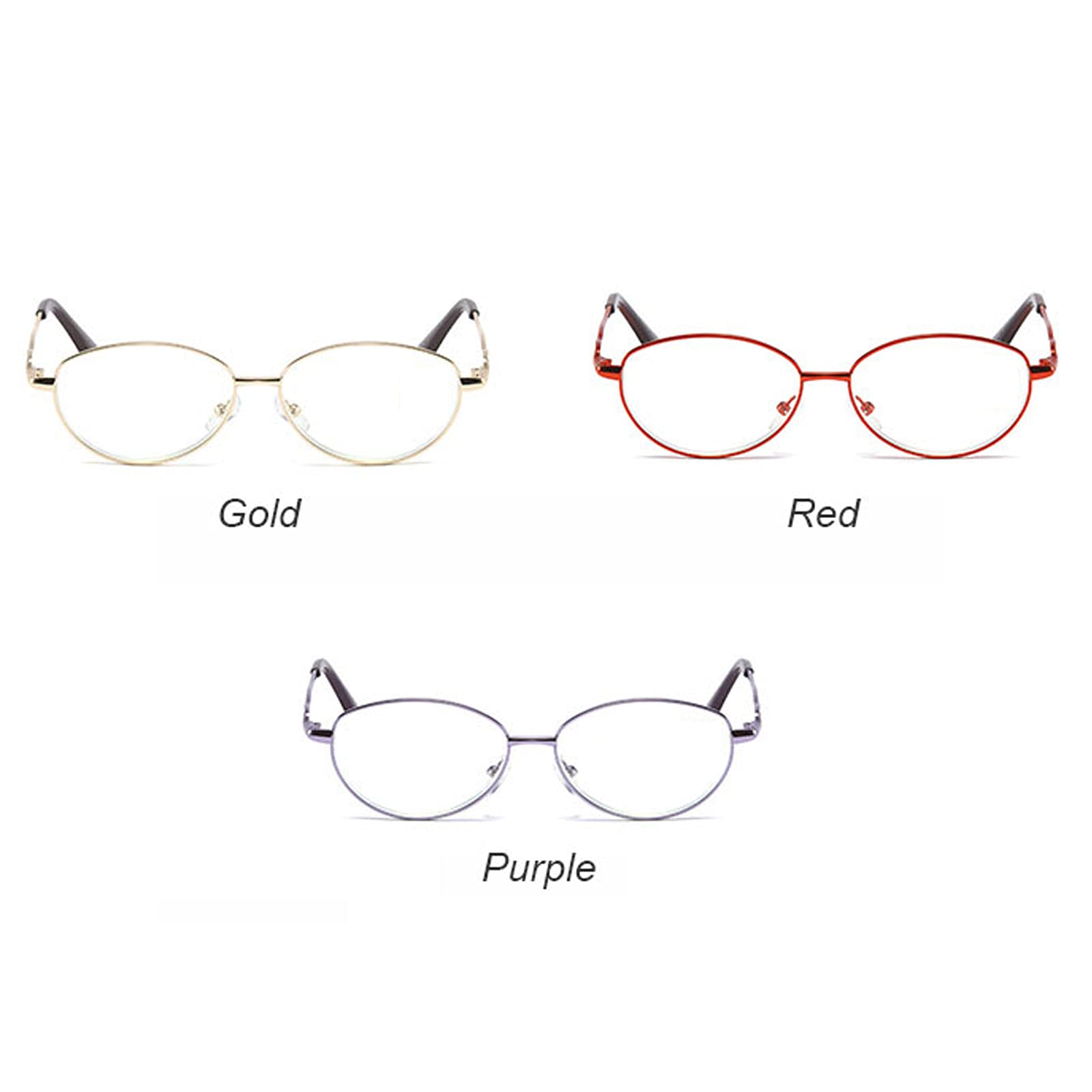 Verres de lecture ovale métallique Femmes Cadre en métal optique Anti bleu Light Lights Aspheric Lentilles d'ordinateur Convient au travail de bureau ou à la vie à la maison,3 pack mixed color,+300
