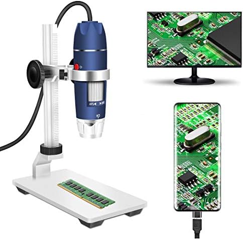 Jiusion HD 2MP USB Digital Microscope 40-1000X Portable Magnification Endoscope Camera with 8 LEDs Aluminum Alloy Stable Stand for OTG Android Mac Windows 7 8 10 11 Linux