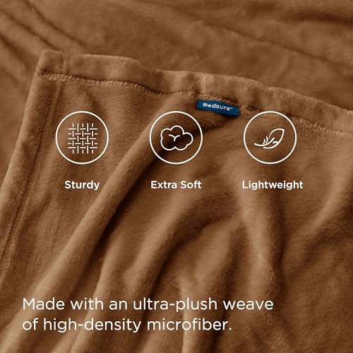 Image of Bedsure GentleSoft Brown Throw Blanket for Couch - 300GSM Soft Cozy Fleece Blankets for Home Decor Gifts, 50x60 Inches