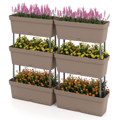 COSTWAY Letto Verticale Rialzato, 6 PZ Fioriere da Giardino per Verdure, Erbe e Fiori, Fioriere Elevate per Interni ed Esterni per Patio, Giardino e Balcone (Grigio)