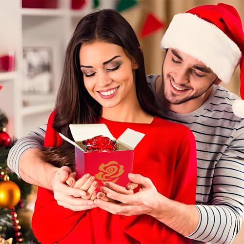 Rote Kristall Rose Figur mit Golden Stiel,3D Glasrose Geschenk für Sie,K9 Kristallrose mit Wunschkarte,Ewige Blume für Frauen zum Geburtstag, Muttertag, Hochzeit, Jahrestag, Valentinstag, Weihnachten