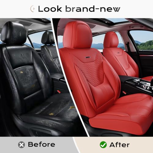 Image of Coverado Car Seat Covers Full Set, Front Seat Covers with Lumbar Support and Back Seat Cover Waterproof Leather Automotive Seat Cover, Universal Car Interior Protectors Cushion for Most Cars