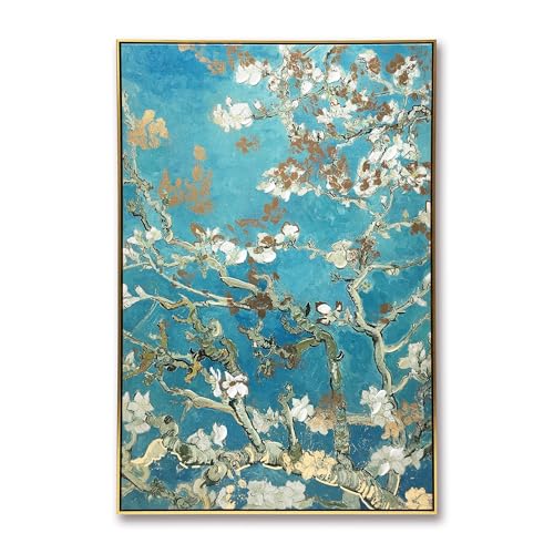 Van Gogh Tribute Robin Blue Blossoms Botanical Framed Wall Art