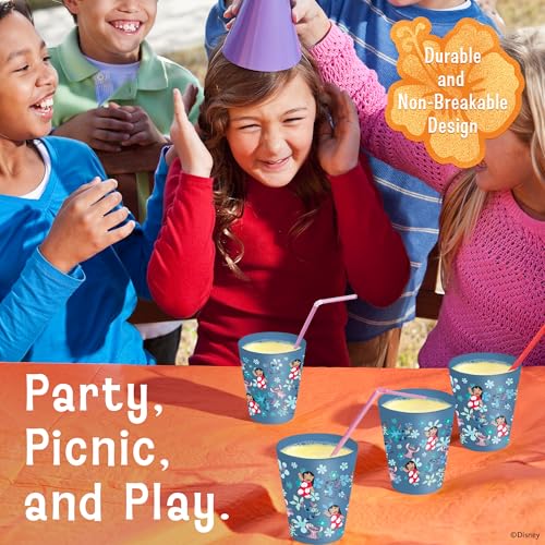 Image of Disney Stitch Plastic Drinking Glasses, Dishwasher Safe, 4-Pack | 16 oz, unbreakable, reusable, BPA-free, stackable to save space, great for water, juice, and family meals