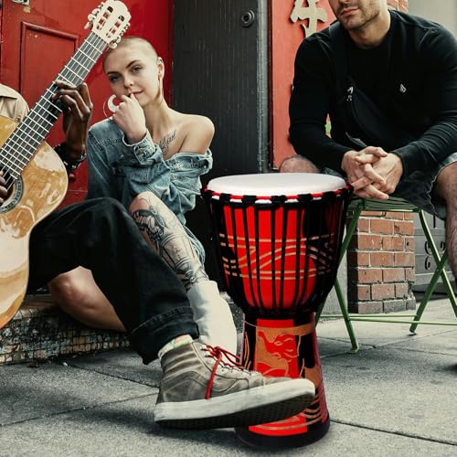 image for LIEKE Djembe Drum 10'' x 20'' African Drum Carved of Mahogany Goatskin