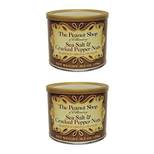 Seasoned Virginia Peanuts by The Peanut Shop of Williamsburg - Sea Salt and Cracked Pepper (10.5 ounce) (Pack of 2)