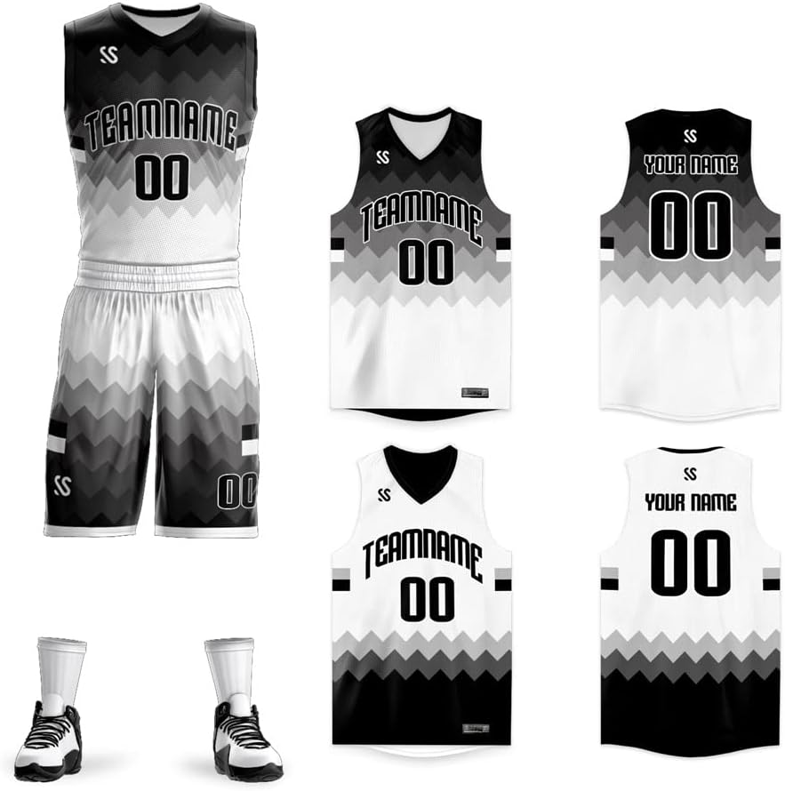 Custom Basketball Jersey Reversible Uniform Add Any Team Name Number Personalized Sports Vest for Men/Youth